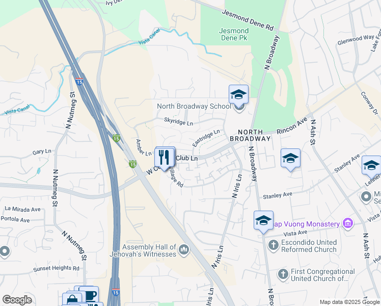 map of restaurants, bars, coffee shops, grocery stores, and more near 401 Blueridge Place in Escondido