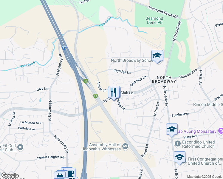 map of restaurants, bars, coffee shops, grocery stores, and more near 2237 Village Road in Escondido
