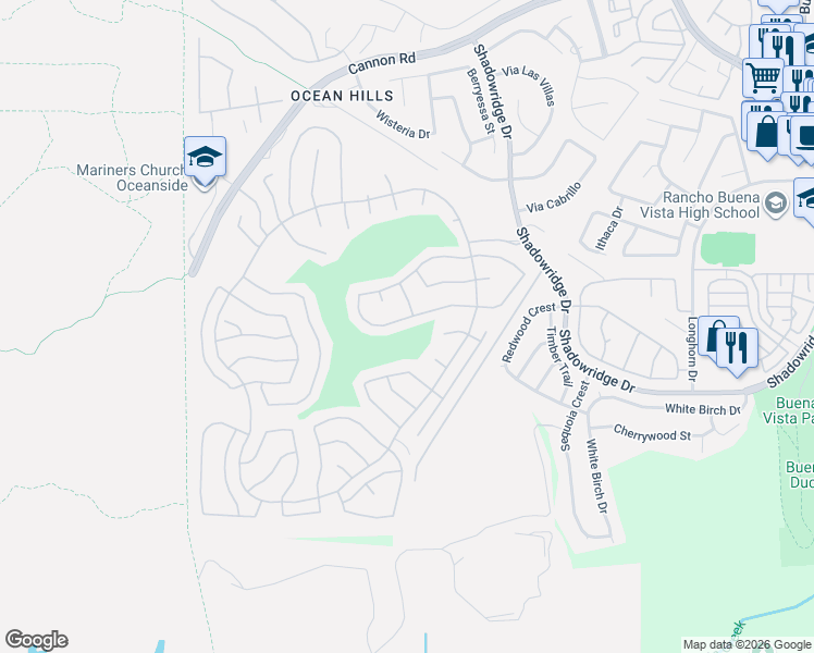 map of restaurants, bars, coffee shops, grocery stores, and more near 4921 Icaria Way in Oceanside