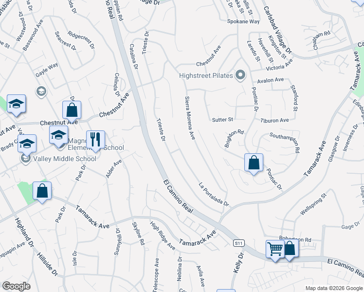 map of restaurants, bars, coffee shops, grocery stores, and more near 4004 Sierra Morena Avenue in Carlsbad