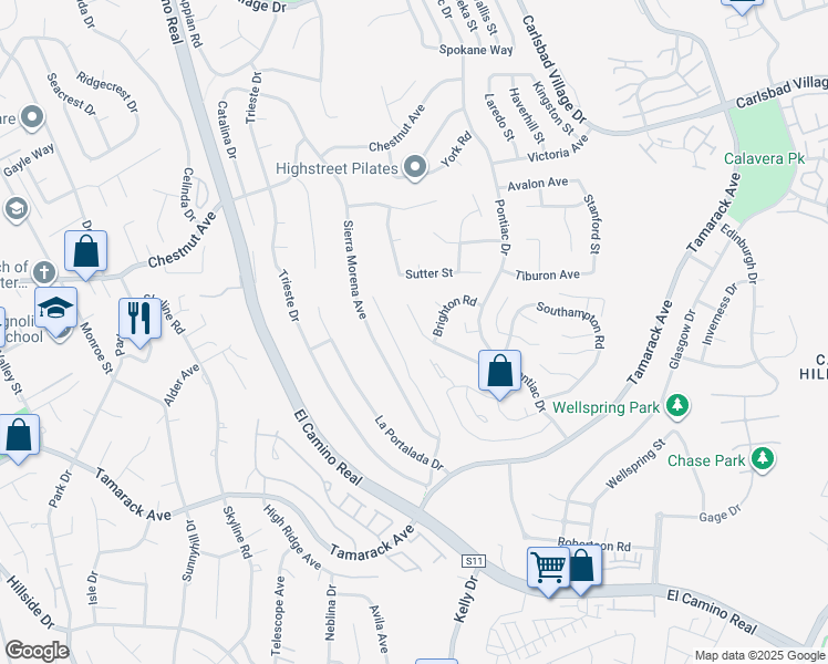 map of restaurants, bars, coffee shops, grocery stores, and more near 4439 Salisbury Drive in Carlsbad
