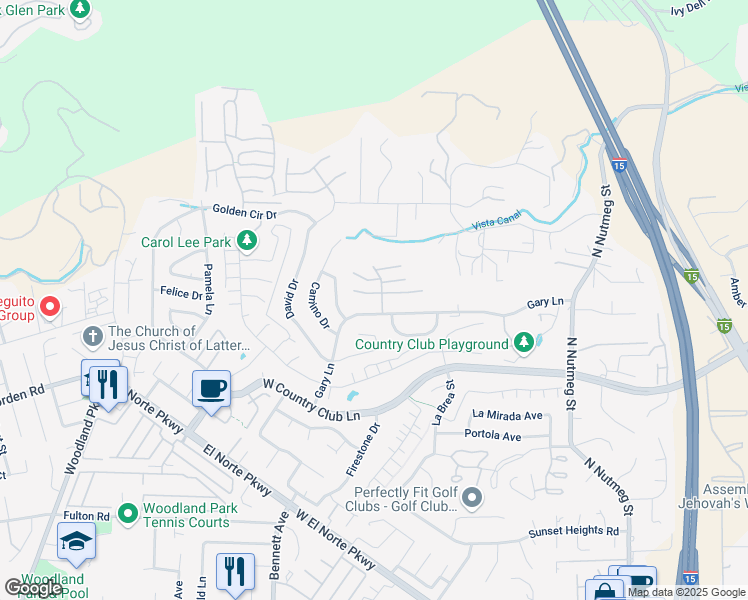 map of restaurants, bars, coffee shops, grocery stores, and more near 1541 Vaquero Glen in Escondido