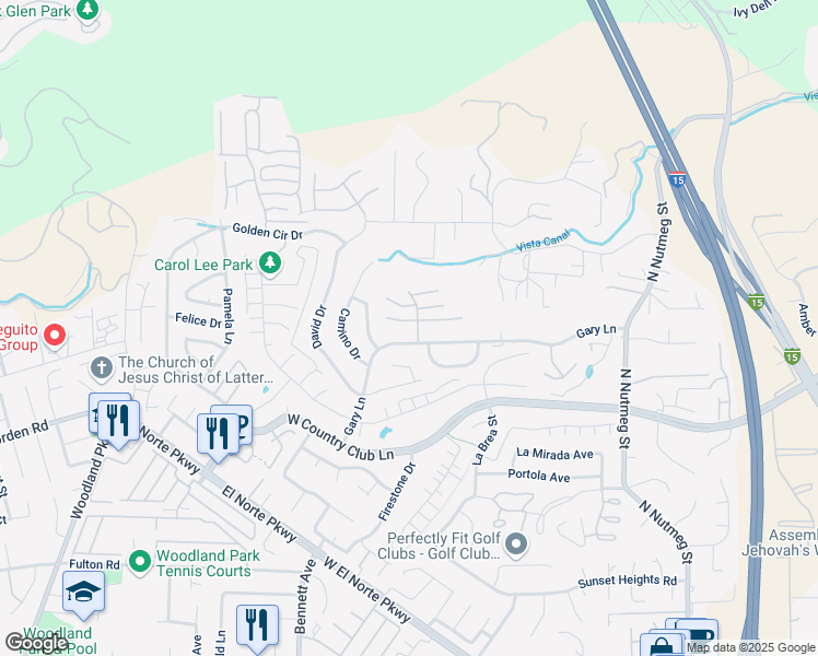 map of restaurants, bars, coffee shops, grocery stores, and more near 1541 Vaquero Glen in Escondido
