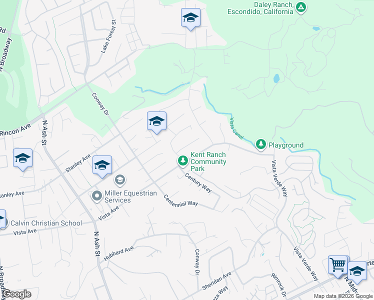 map of restaurants, bars, coffee shops, grocery stores, and more near 1344 Baumgartner Way in Escondido