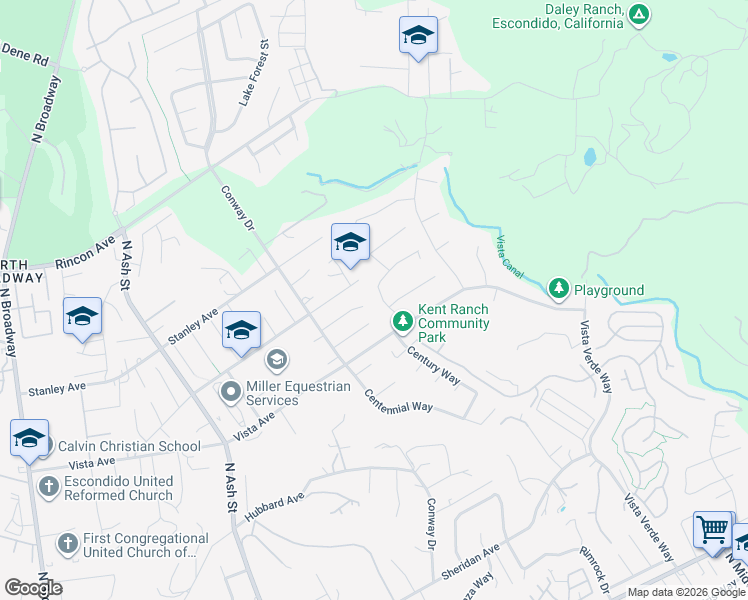 map of restaurants, bars, coffee shops, grocery stores, and more near 1259 Mc Geary Road in Escondido