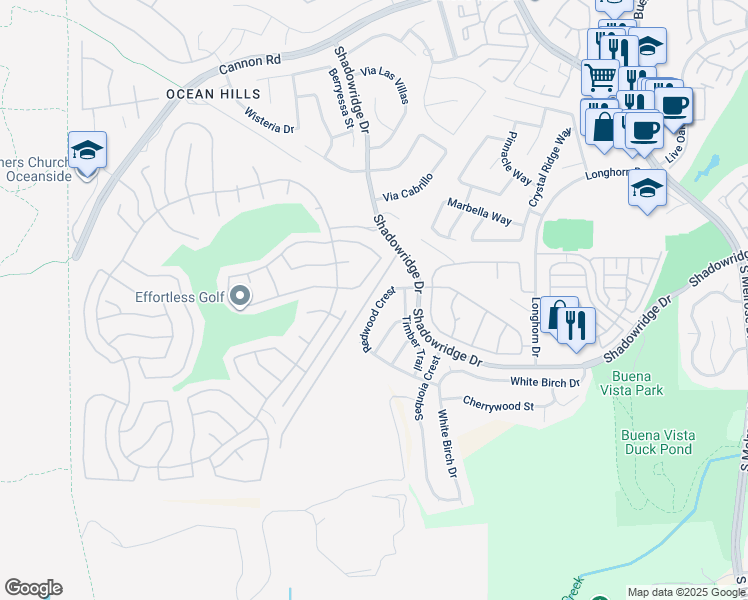map of restaurants, bars, coffee shops, grocery stores, and more near 2042 Redwood Crest in Vista