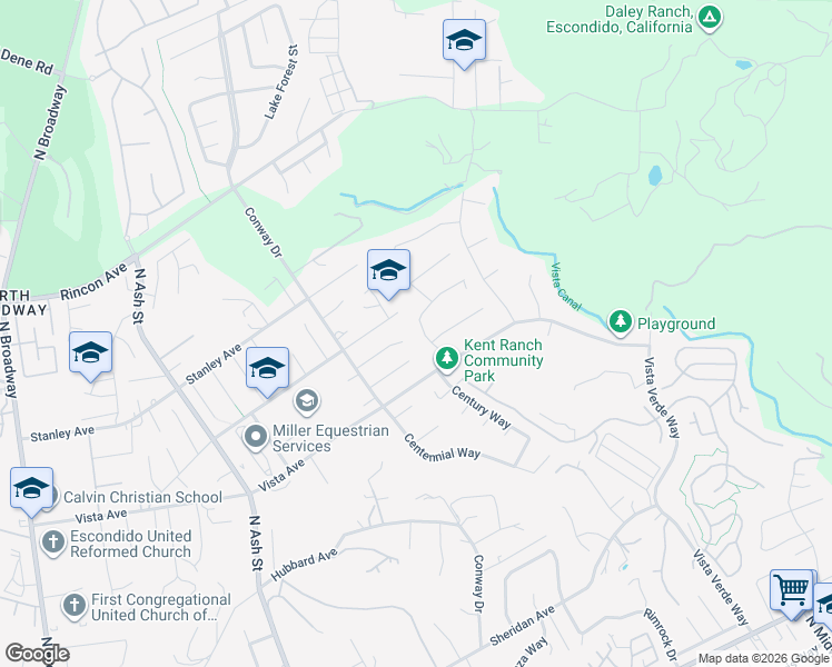 map of restaurants, bars, coffee shops, grocery stores, and more near 1259 Mc Geary Road in Escondido