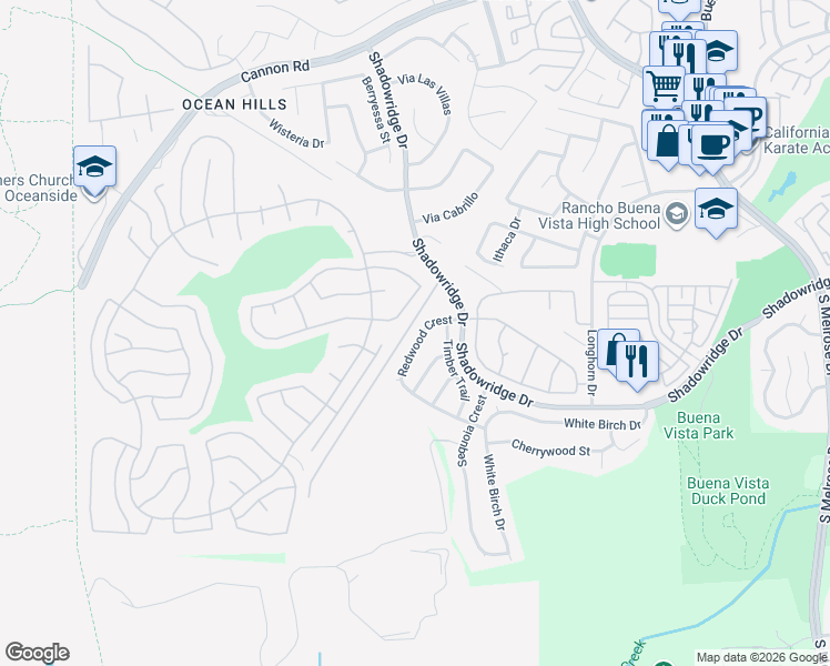 map of restaurants, bars, coffee shops, grocery stores, and more near 6027 Patmos Way in Oceanside