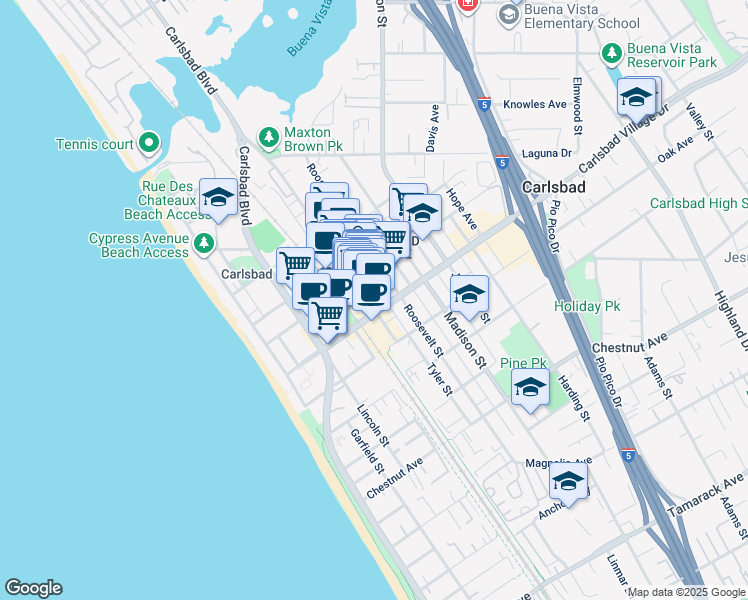map of restaurants, bars, coffee shops, grocery stores, and more near 2972 State Street in Carlsbad