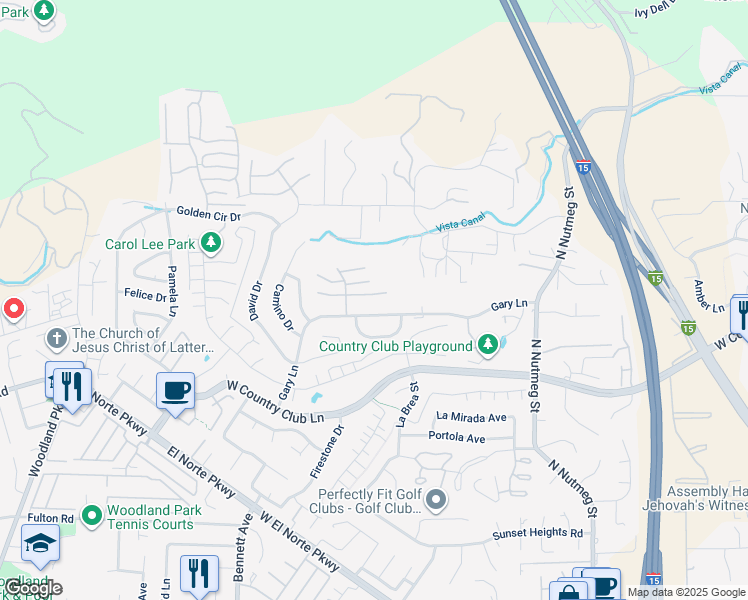 map of restaurants, bars, coffee shops, grocery stores, and more near 1445 Vaquero Glen in Escondido