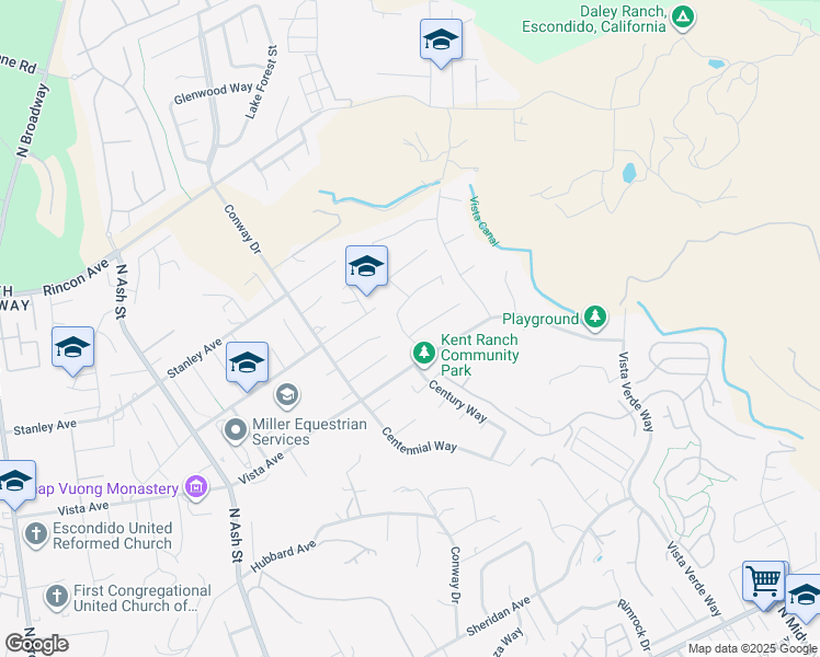 map of restaurants, bars, coffee shops, grocery stores, and more near 1258 Mc Geary Road in Escondido