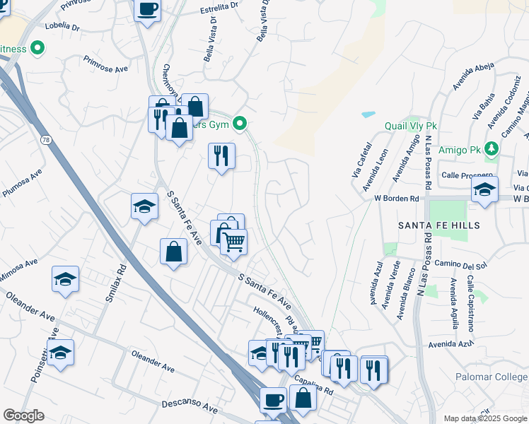 map of restaurants, bars, coffee shops, grocery stores, and more near 862 Via La Venta in San Marcos
