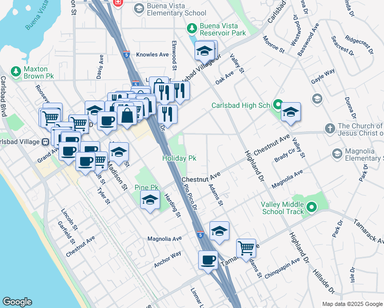 map of restaurants, bars, coffee shops, grocery stores, and more near 3254 Eureka Place in Carlsbad