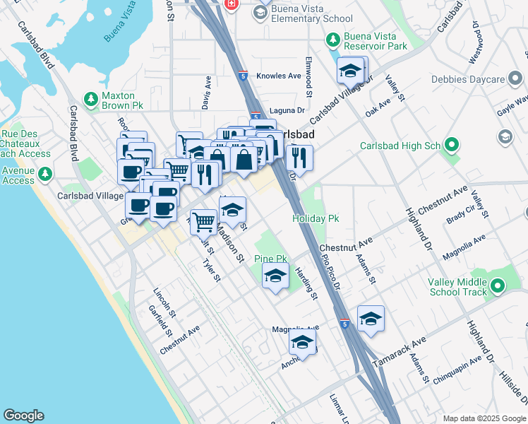 map of restaurants, bars, coffee shops, grocery stores, and more near in Carlsbad