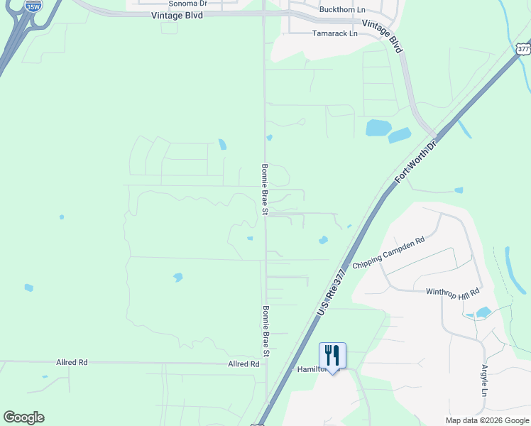 map of restaurants, bars, coffee shops, grocery stores, and more near 4325 Bonnie Brae Street in Argyle