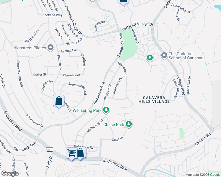 map of restaurants, bars, coffee shops, grocery stores, and more near 2734 Inverness Drive in Carlsbad