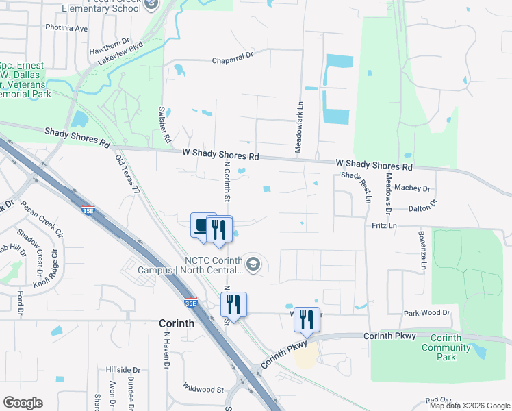 map of restaurants, bars, coffee shops, grocery stores, and more near 1119 North Corinth Street in Corinth