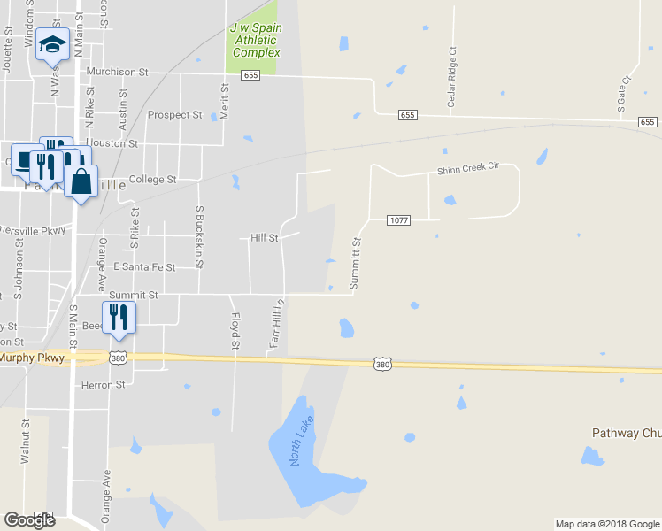 map of restaurants, bars, coffee shops, grocery stores, and more near 1167 County Road 1077 in Farmersville