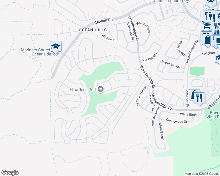 map of restaurants, bars, coffee shops, grocery stores, and more near 4994 Alicante Way in Oceanside
