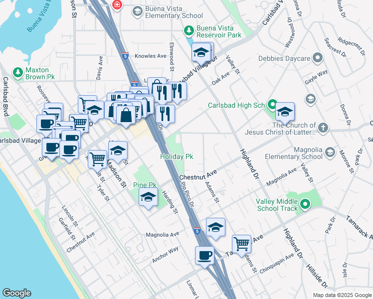map of restaurants, bars, coffee shops, grocery stores, and more near 3266 Eureka Place in Carlsbad