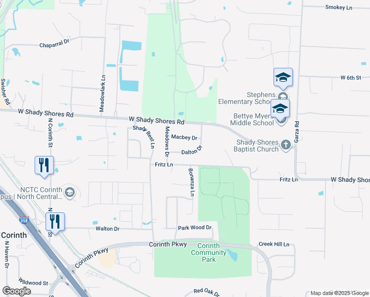 map of restaurants, bars, coffee shops, grocery stores, and more near 3609 Dalton Dr in Corinth