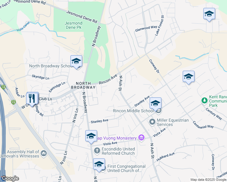map of restaurants, bars, coffee shops, grocery stores, and more near 2199 Pleasantwood Lane in Escondido