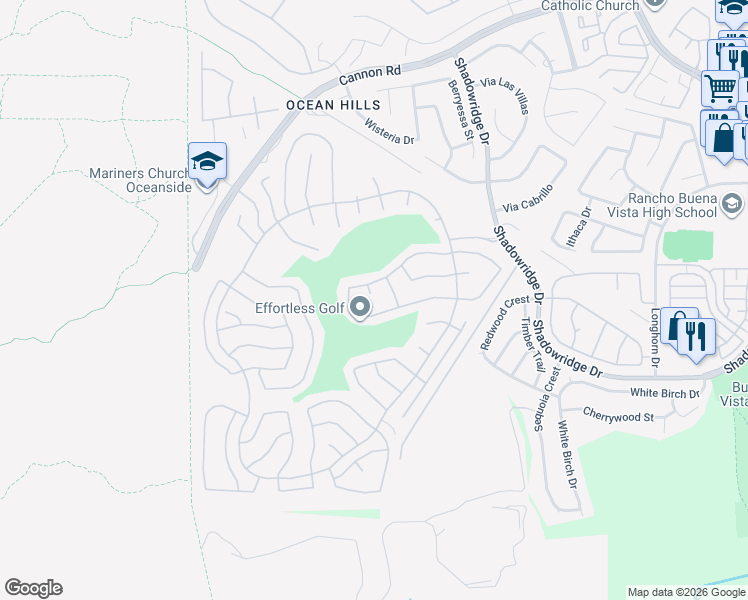 map of restaurants, bars, coffee shops, grocery stores, and more near 4920 Keos Way in Oceanside