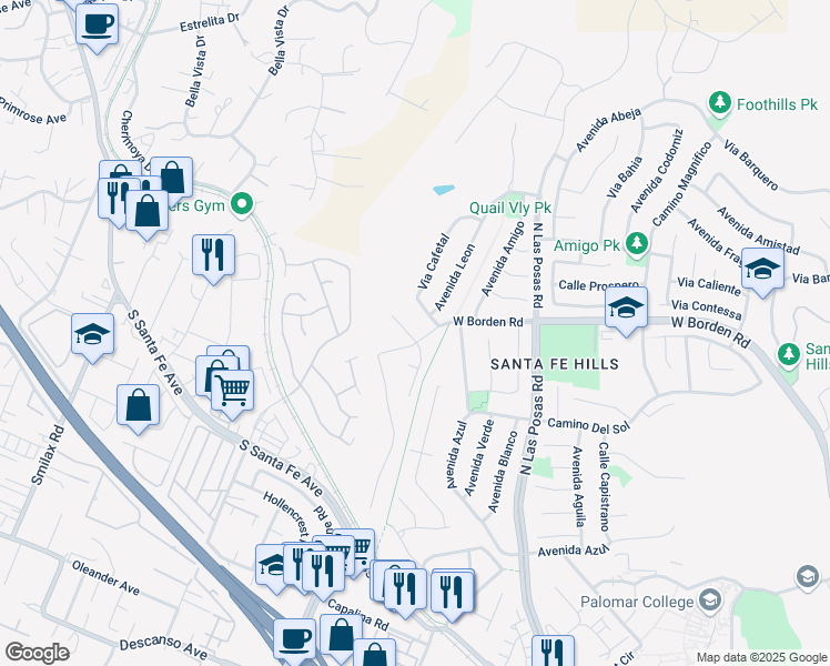 map of restaurants, bars, coffee shops, grocery stores, and more near 702 Casita Lane in San Marcos