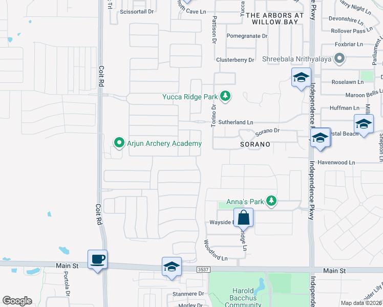 map of restaurants, bars, coffee shops, grocery stores, and more near 10014 Conquistador Court in Frisco