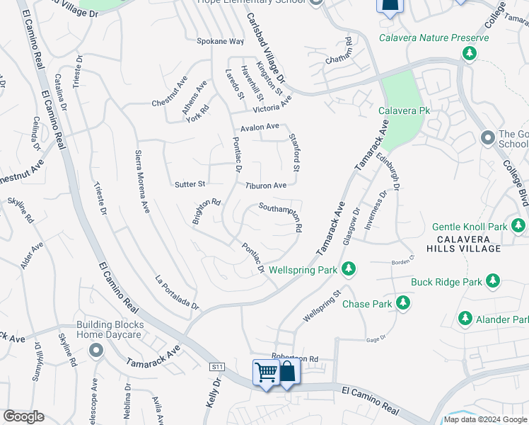 map of restaurants, bars, coffee shops, grocery stores, and more near 2762 Southampton Road in Carlsbad