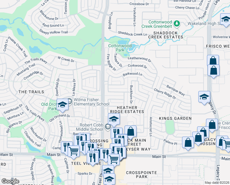 map of restaurants, bars, coffee shops, grocery stores, and more near 3156 Persimmon Lane in Frisco