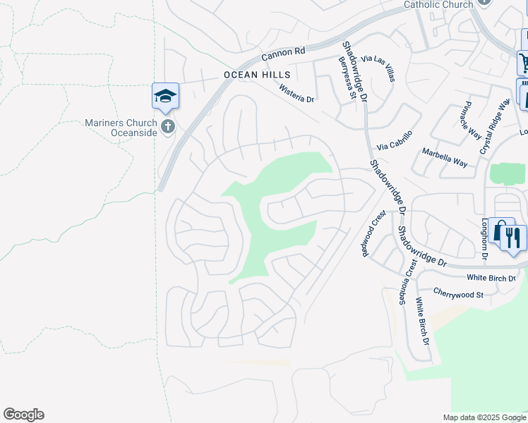 map of restaurants, bars, coffee shops, grocery stores, and more near 4913 Alicante Way in Oceanside