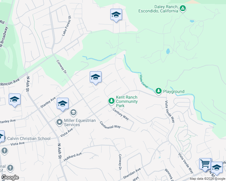 map of restaurants, bars, coffee shops, grocery stores, and more near 1337 Baumgartner Way in Escondido