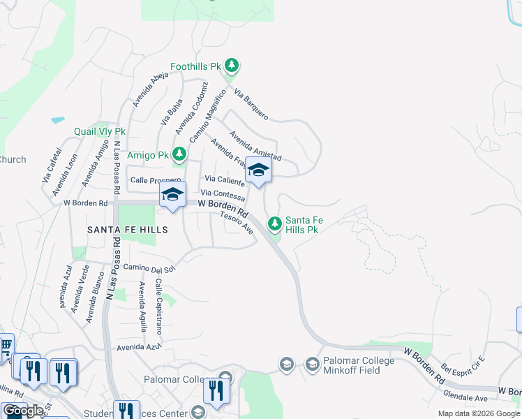 map of restaurants, bars, coffee shops, grocery stores, and more near 720 Via Barquero in San Marcos