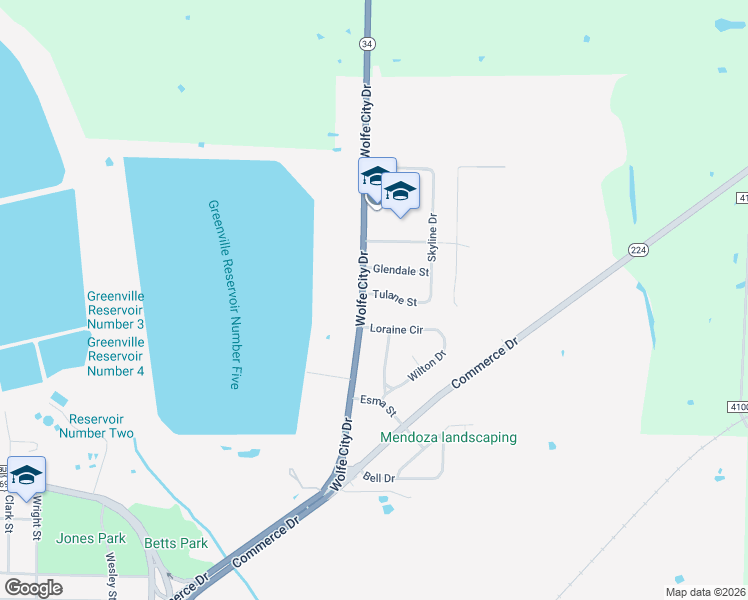map of restaurants, bars, coffee shops, grocery stores, and more near 1419 Tulane St in Greenville