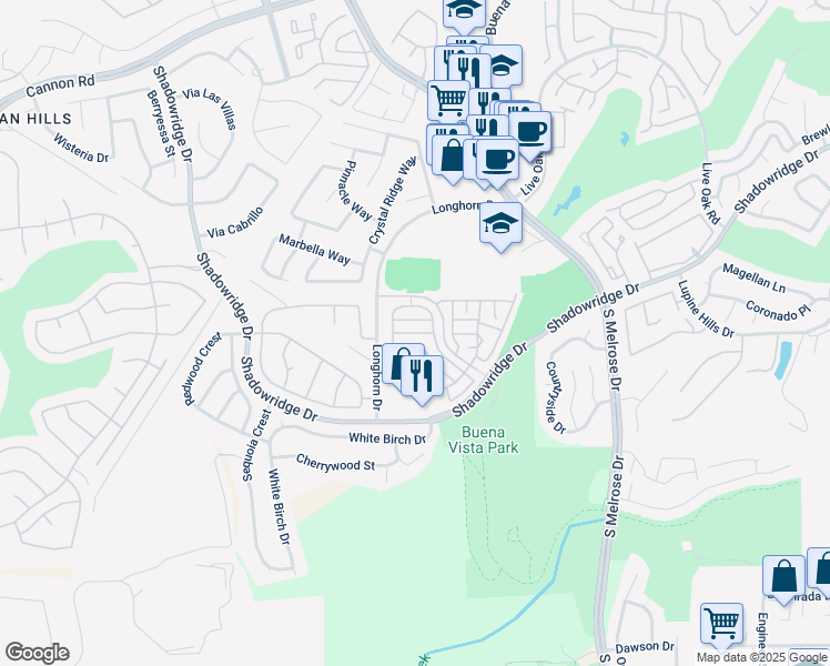 map of restaurants, bars, coffee shops, grocery stores, and more near 1909 Triumph Street in Vista