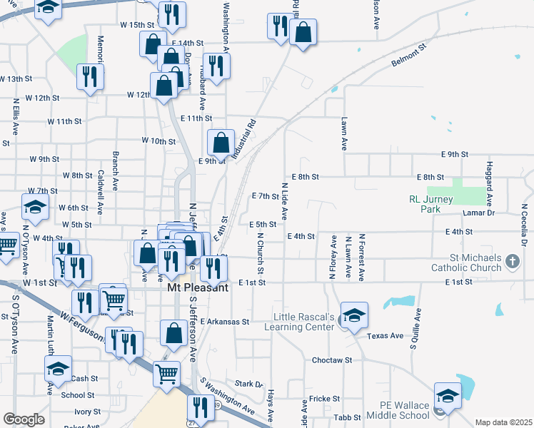 map of restaurants, bars, coffee shops, grocery stores, and more near 505 North Lide Avenue in Mount Pleasant