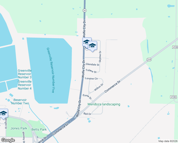 map of restaurants, bars, coffee shops, grocery stores, and more near 1419 Tulane Street in Greenville