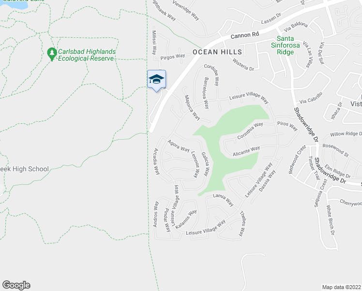 map of restaurants, bars, coffee shops, grocery stores, and more near 4736 Agora Way in Oceanside