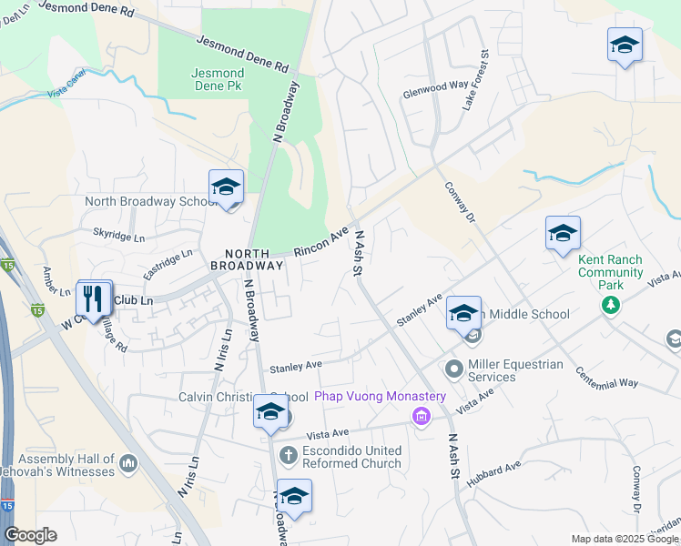 map of restaurants, bars, coffee shops, grocery stores, and more near 2199 Pleasantwood Lane in Escondido