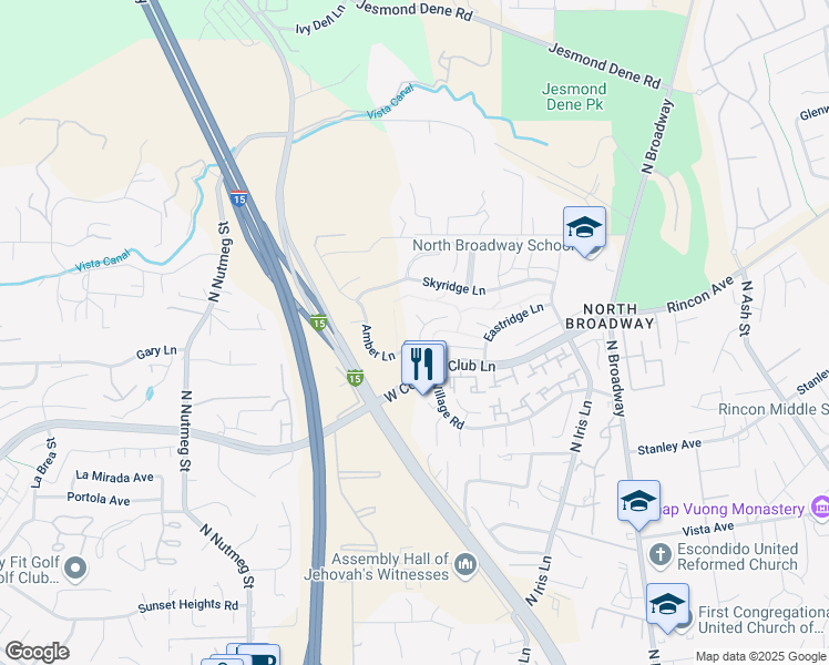 map of restaurants, bars, coffee shops, grocery stores, and more near 2237 Village Road in Escondido