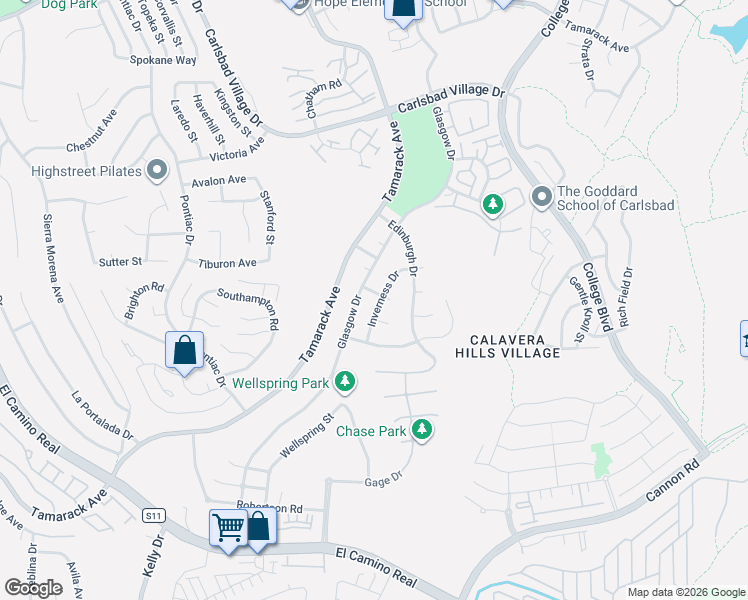 map of restaurants, bars, coffee shops, grocery stores, and more near 2734 Inverness Drive in Carlsbad