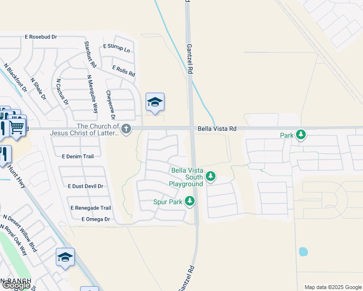 map of restaurants, bars, coffee shops, grocery stores, and more near 30989 North Dry Creek Way in Queen Creek