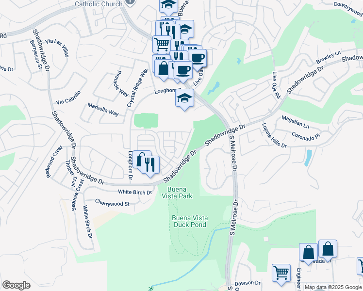 map of restaurants, bars, coffee shops, grocery stores, and more near 1828 Monserrat Way in Vista