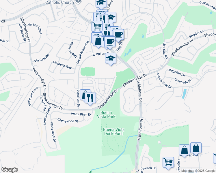 map of restaurants, bars, coffee shops, grocery stores, and more near 1828 Monserrat Way in Vista