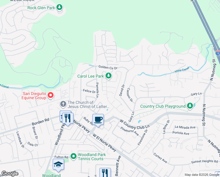 map of restaurants, bars, coffee shops, grocery stores, and more near 1999 Copernicus Court in Escondido
