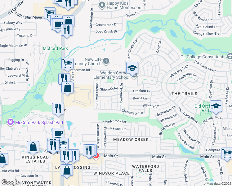 map of restaurants, bars, coffee shops, grocery stores, and more near 974 High Meadow Road in Frisco