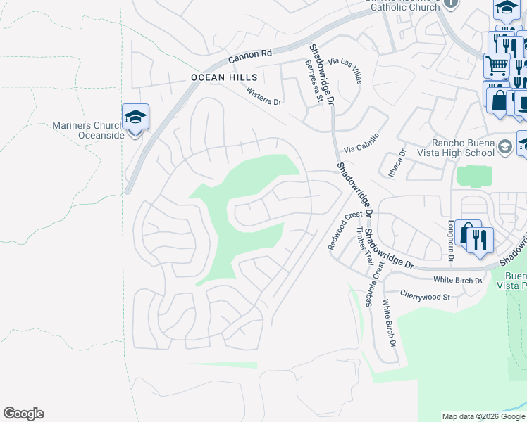 map of restaurants, bars, coffee shops, grocery stores, and more near 4921 Icaria Way in Oceanside