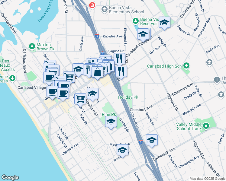 map of restaurants, bars, coffee shops, grocery stores, and more near 982 Pine Avenue in Carlsbad