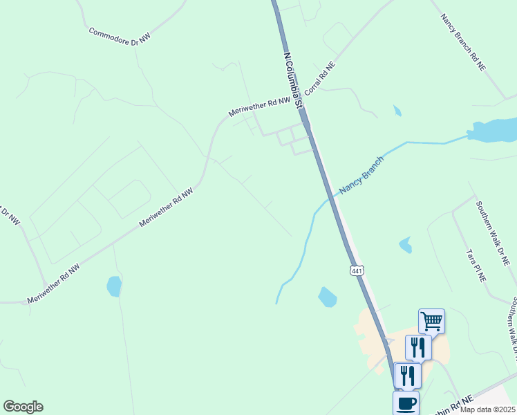 map of restaurants, bars, coffee shops, grocery stores, and more near 341 Oakwood Drive Northwest in Milledgeville